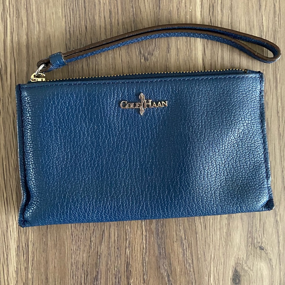 Cole Haan Navy Pebbled Leather Wristlet